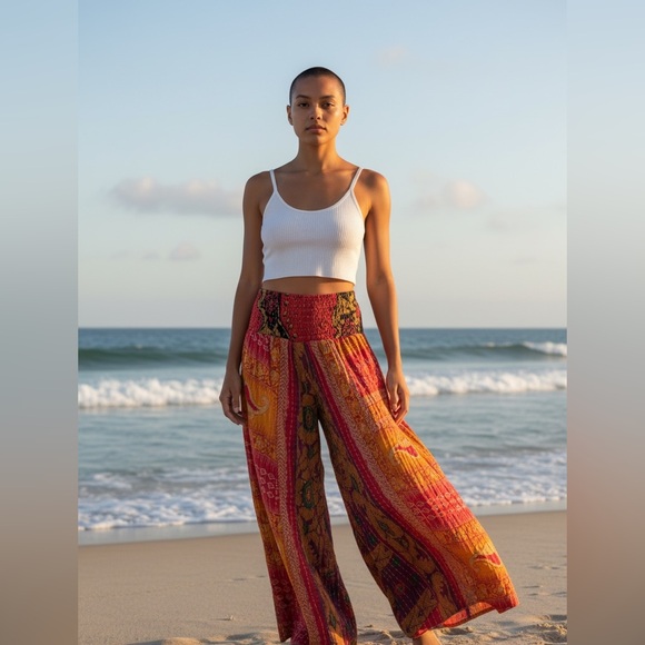 123 🌸 KANTHA Super Wide legged bell pants. One size fits most. 13-18” waist. - Picture 3 of 4